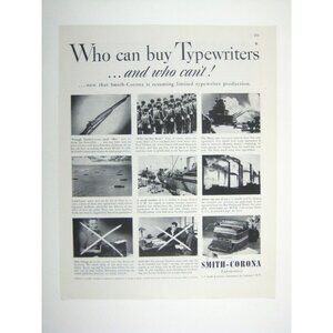 Smith-Corona 1944 Vintage Print Ad Limited Typewriter Production WWII Era
